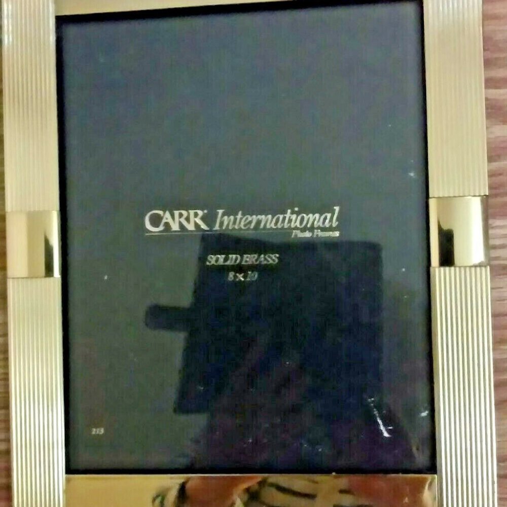 Picture Frame Solid Brass w Glass Holds 8 x10 Picture Hang Or Stand Velvet Back